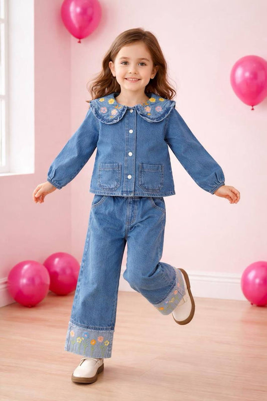 Nakış İşlemeli Denim İkili Takım