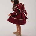 Bordo Nakışlı Vintage Elbise