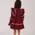 Bordo Nakışlı Vintage Elbise