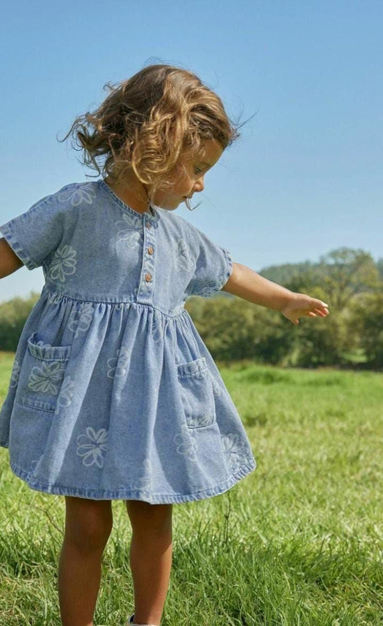 Papatya Desenli Bebek Kot Elbise - Mavi Denim
